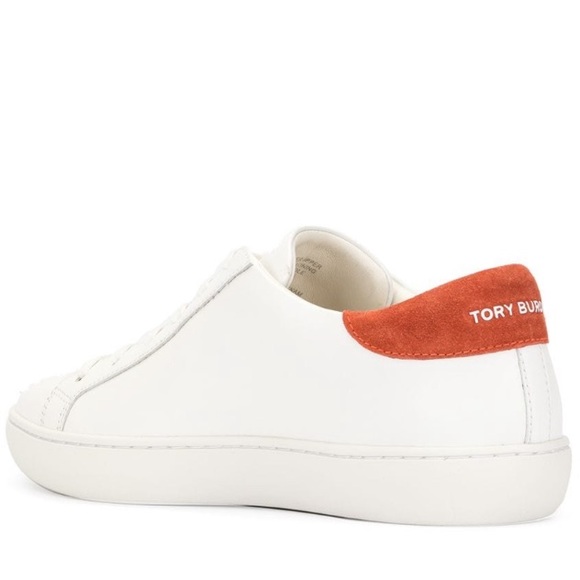 Tory Burch T-LOGO Leather Low Top Sneaker Orange - Picture 7 of 12
